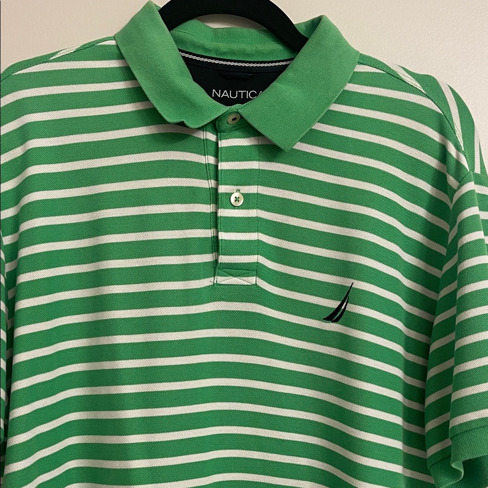 Nautica Men's Polo in Green and White Stripes
